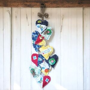New Homemade Butterfly Kisses Cascading Fabric Hearts Garland